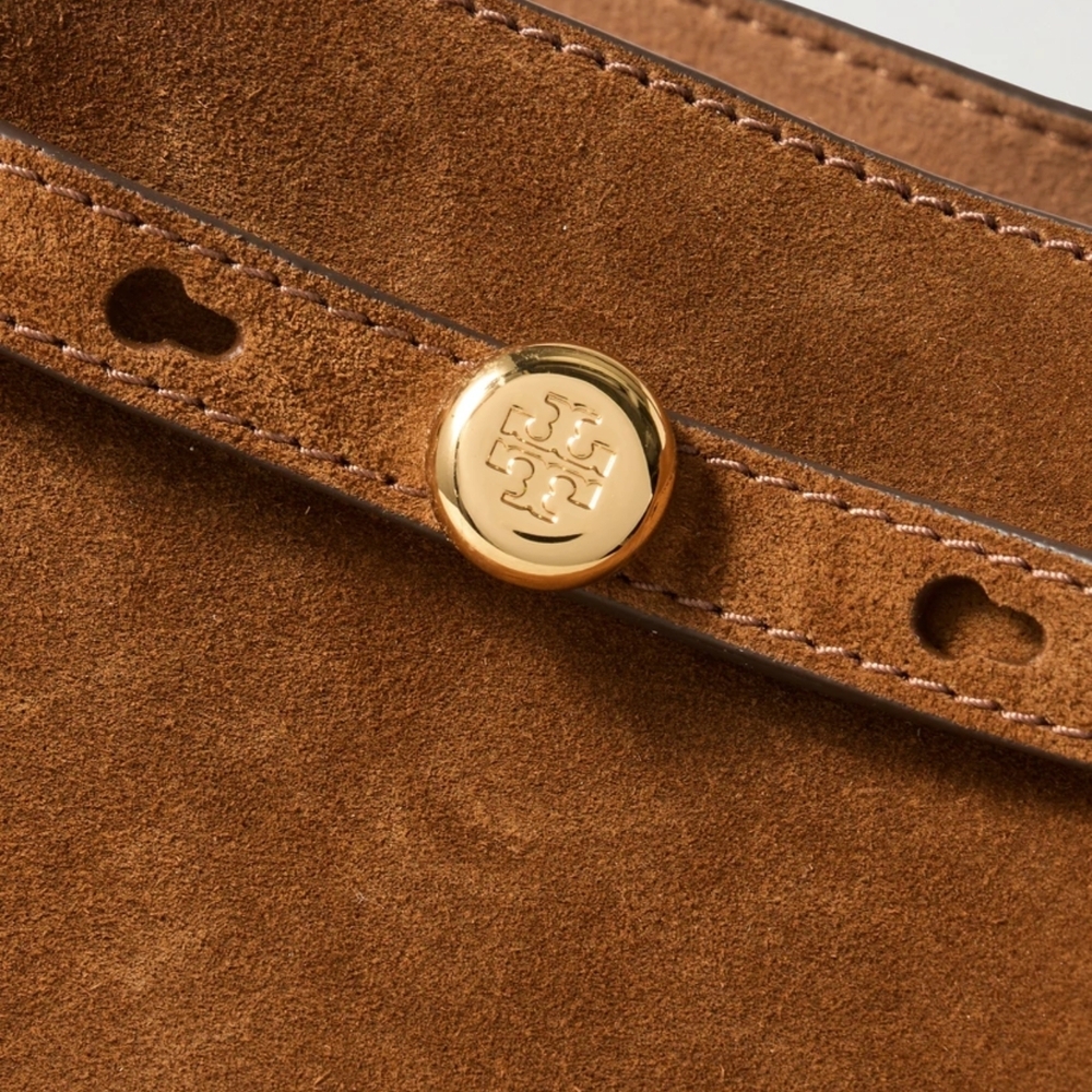 Tory Burch Leather Purse Brown Genuine Suede Bucket Crossbody Bag - Picture 9 of 11
